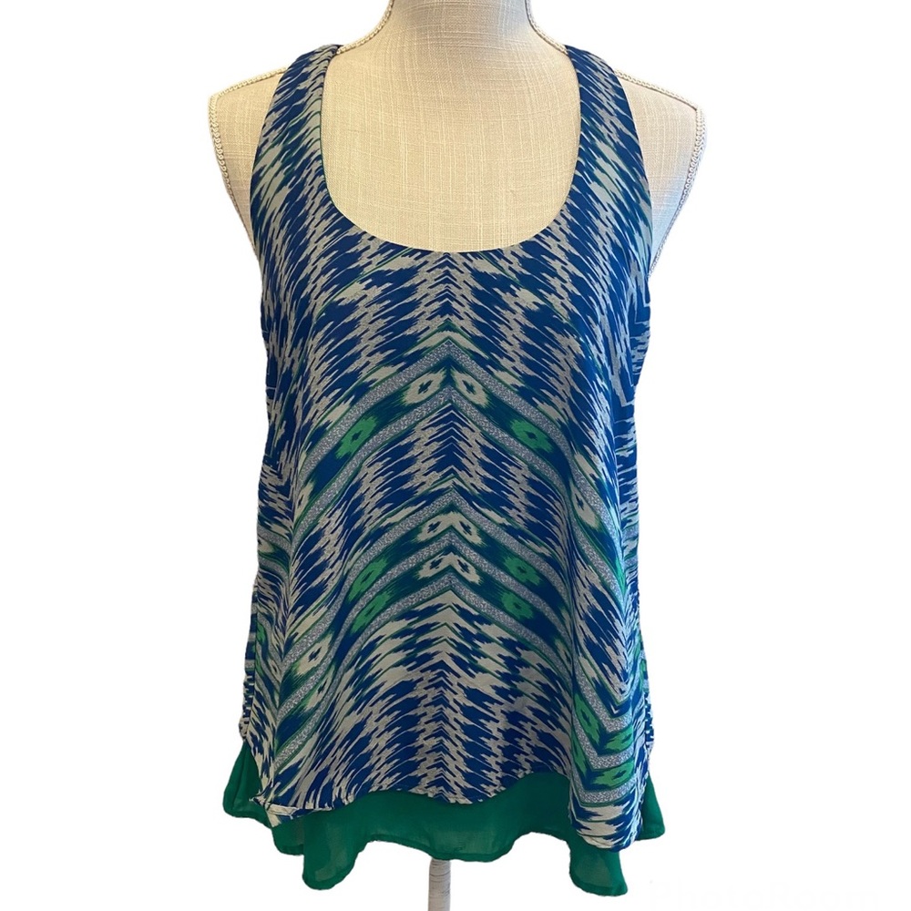 Anthropologie Maeve Blue Green Ikat Print Racerback Tank Top
